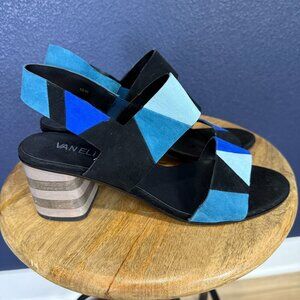 Vaneli Blue/Black Color Block Heeled Sandals, Size 10 WIDE